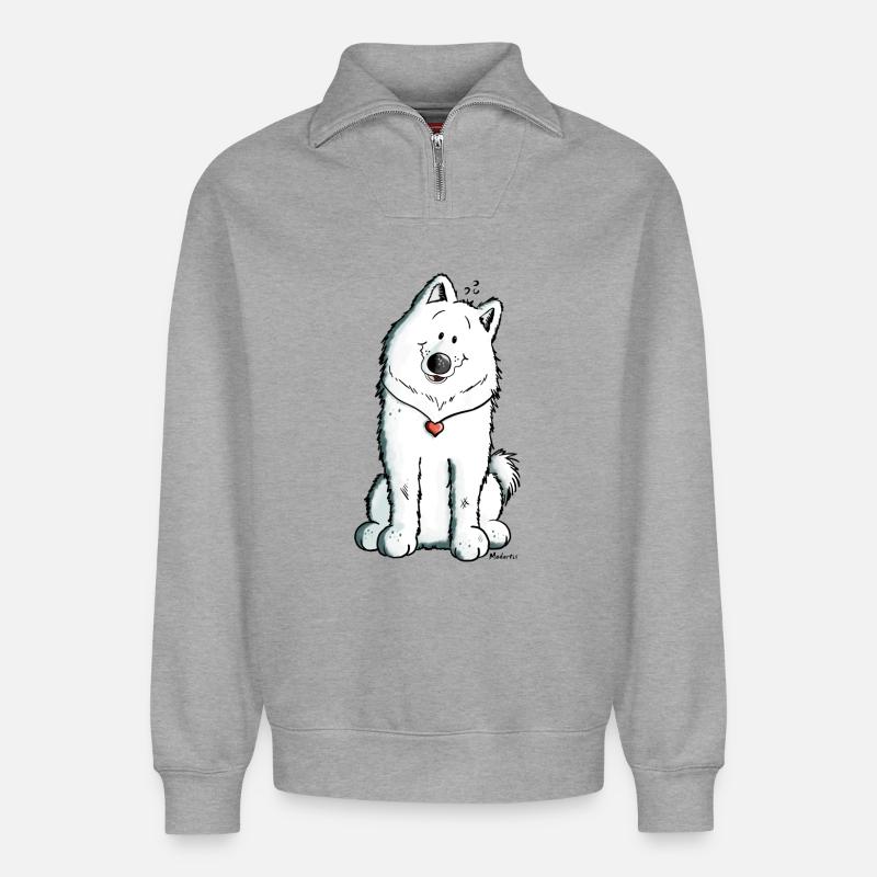 Samojede mit Herz - Relaxed Unisex Organic Half Zip Sweatshirt – von SPREAD - Grau meliert