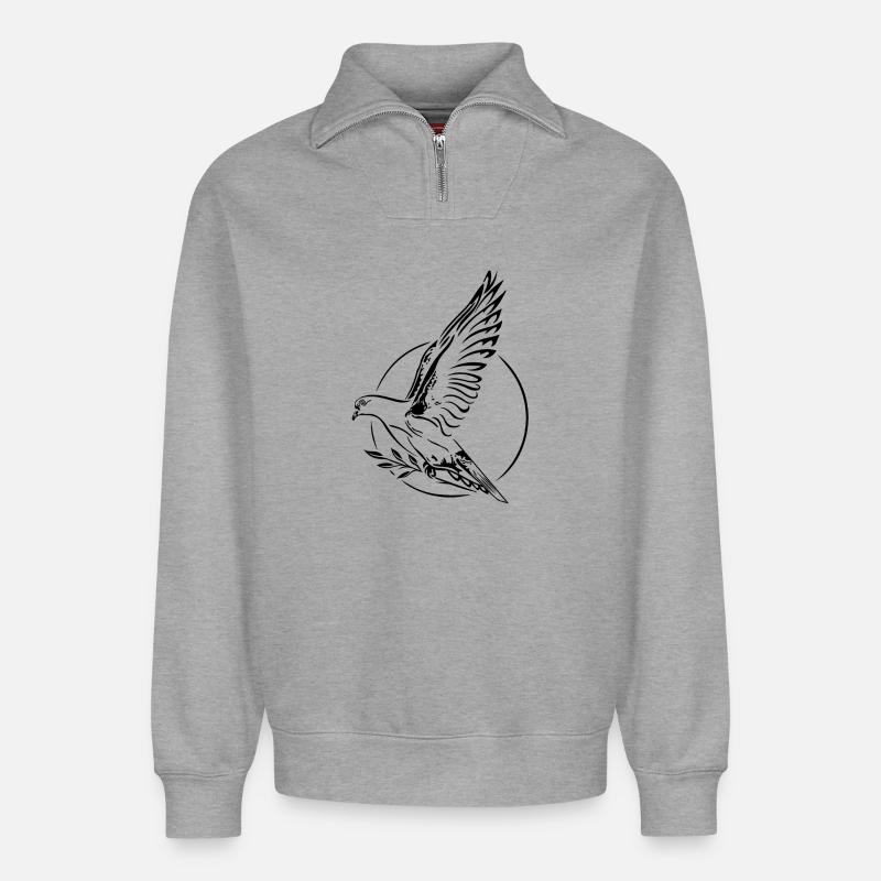 Taube Frieden Earth Day - Relaxed Unisex Organic Half Zip Sweatshirt – von SPREAD - Grau meliert