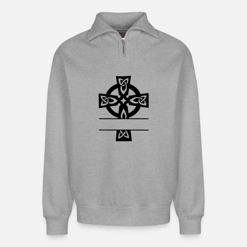 Celtic cross monogram logo - Relaxed Unisex Organic Half Zip Sweatshirt – by SPREAD - heather grey