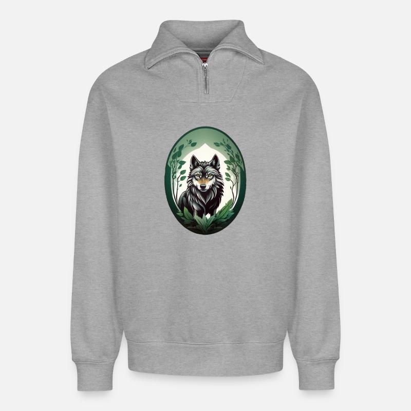 Waldbewohner Wolf - Relaxed Unisex Organic Half Zip Sweatshirt – von SPREAD - Grau meliert