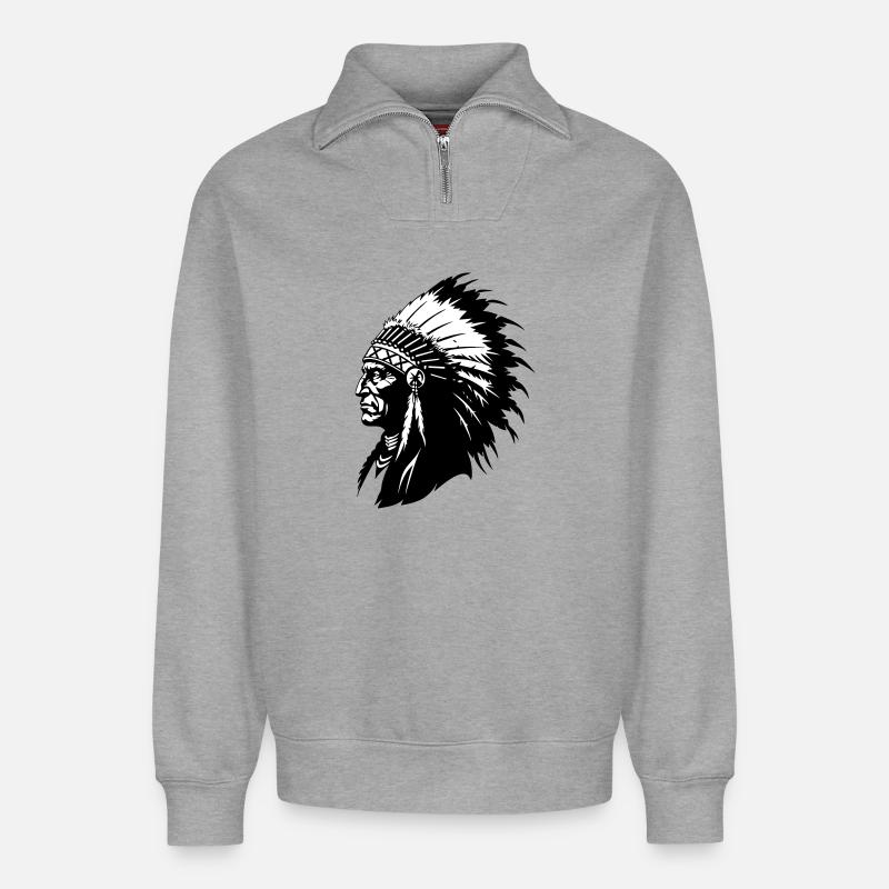 Chef indien - Sweat unisexe décontracté en coton biologique à demi-zip – de SPREAD - gris chiné