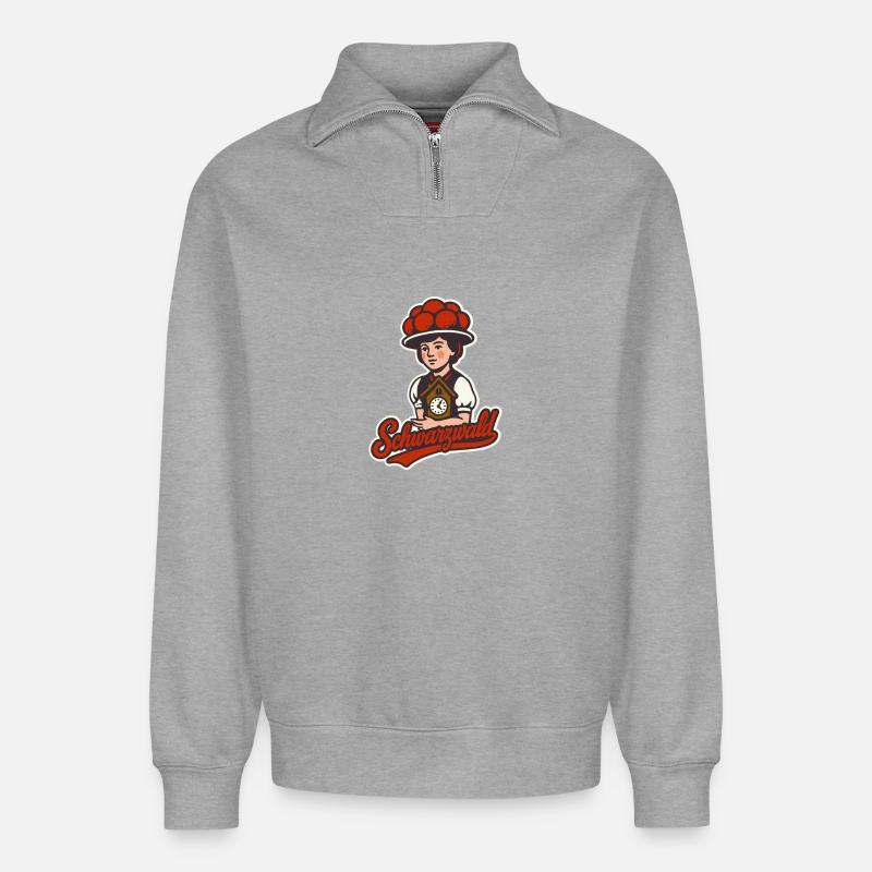 Schwarzwald Mädchen mit Bollenhut - Relaxed Unisex Organic Half Zip Sweatshirt – von SPREAD - Grau meliert