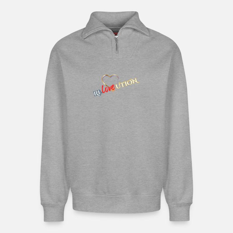 Liebevolution Herzrose Typo - Relaxed Unisex Organic Half Zip Sweatshirt – von SPREAD - Grau meliert