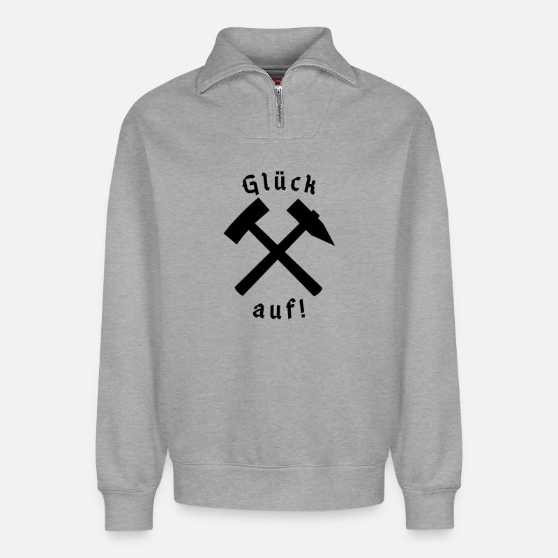 Glück auf! - Relaxed Unisex Organic Half Zip Sweatshirt – von SPREAD - Grau meliert
