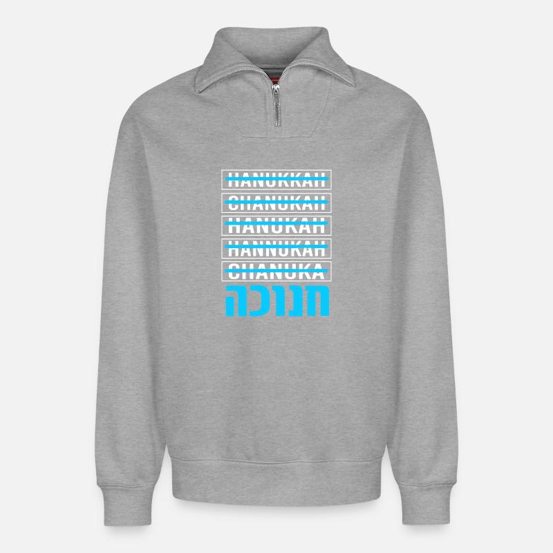 Hanoukka Hanoukka Hanoucca - Sweat unisexe décontracté en coton biologique à demi-zip – de SPREAD - gris chiné