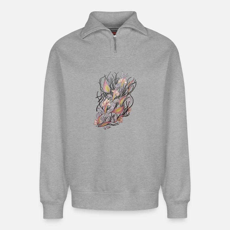 Florale Netze der Ranunkeln - Relaxed Unisex Organic Half Zip Sweatshirt – von SPREAD - Grau meliert