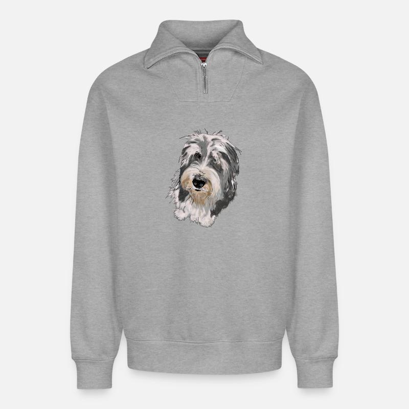 Bearded Collie - Relaxed Unisex Organic Half Zip Sweatshirt – by SPREAD - heather grey