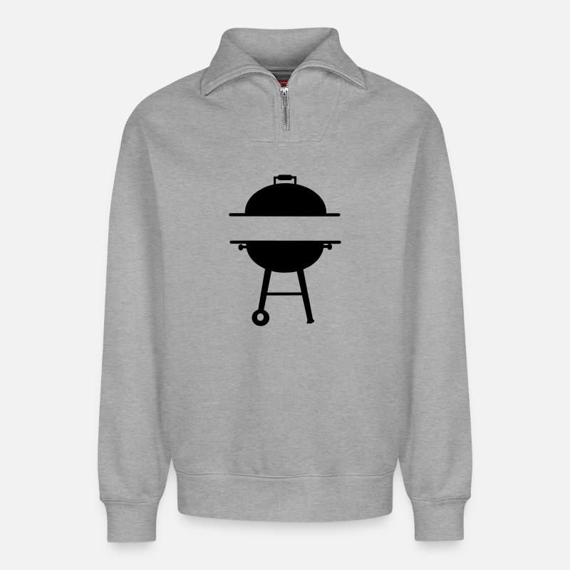 BBQ monogram emblem - Relaxed Unisex Organic Half Zip Sweatshirt – by SPREAD - heather grey
