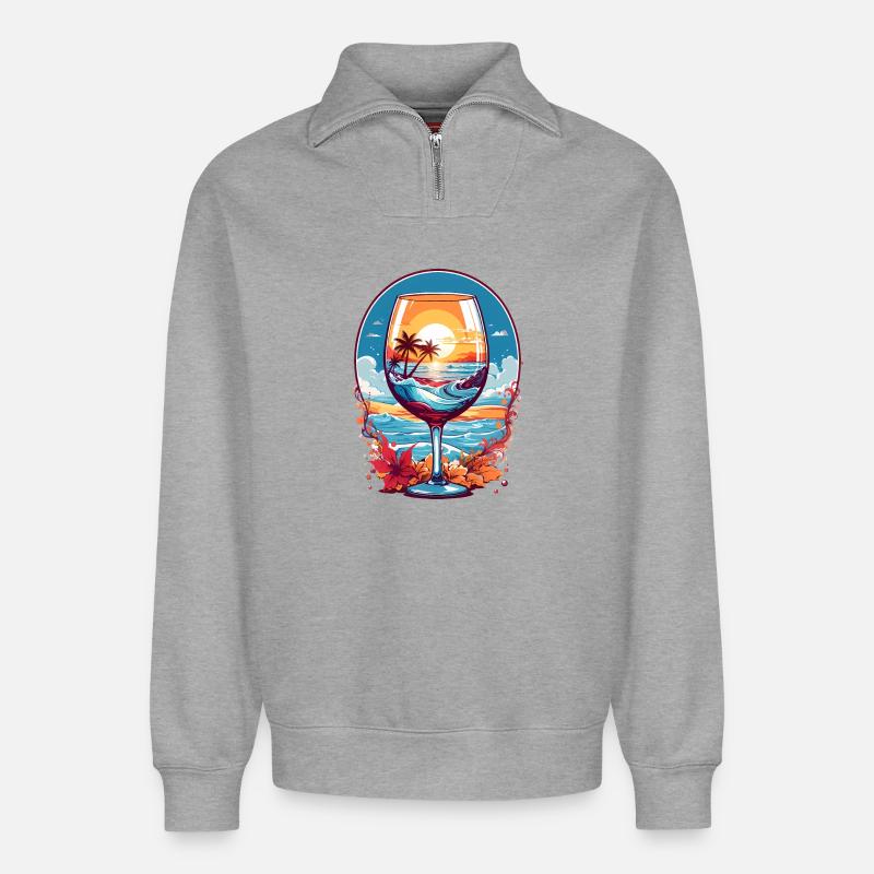 Strand Weinglas - Relaxed Unisex Organic Half Zip Sweatshirt – von SPREAD - Grau meliert