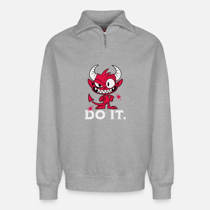 Tu es. Frecher Teufel - Relaxed Unisex Organic Half Zip Sweatshirt – von SPREAD - Grau meliert
