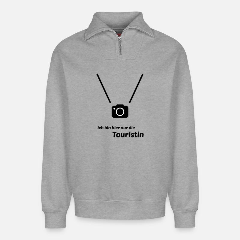 Touriste - Sweat unisexe décontracté en coton biologique à demi-zip – de SPREAD - gris chiné