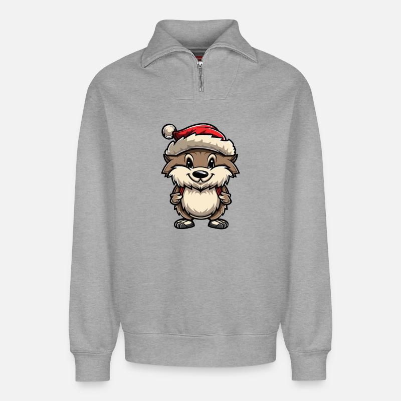 Igel Weihnachten - Relaxed Unisex Organic Half Zip Sweatshirt – von SPREAD - Grau meliert