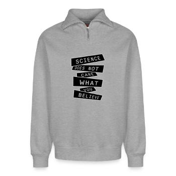 Science Does Not Care What You Believe Facts Logo - Relaxed Unisex Organic Half Zip Sweatshirt – by SPREAD - heather grey - Front