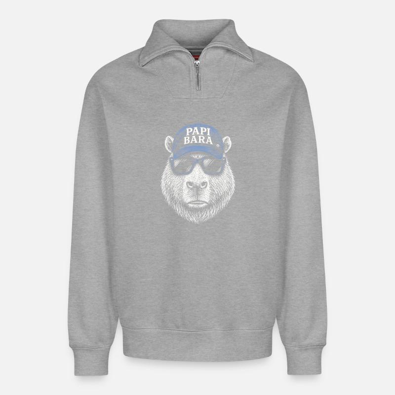 Papi Bara Bear with Sunglasses - Relaxed Unisex Organic Half Zip Sweatshirt – by SPREAD - heather grey