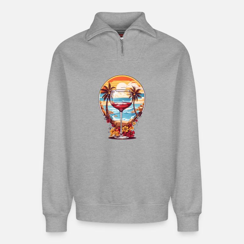 Strand Weinglas - Relaxed Unisex Organic Half Zip Sweatshirt – von SPREAD - Grau meliert