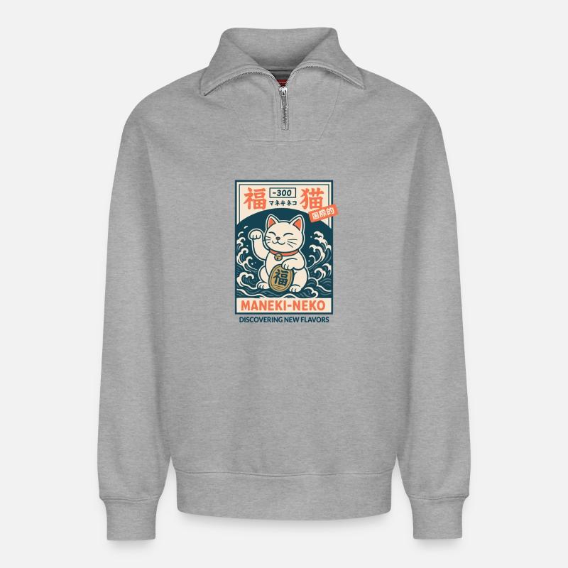 Maneki-neko - Relaxed Unisex Organic Half Zip Sweatshirt – von SPREAD - Grau meliert