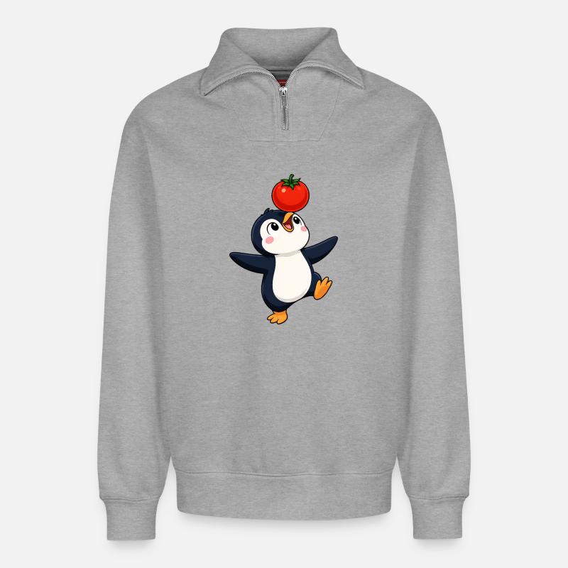 Cute Penguin Dancing Vegetables Joy Cartoon - Relaxed Unisex Organic Half Zip Sweatshirt – by SPREAD - heather grey