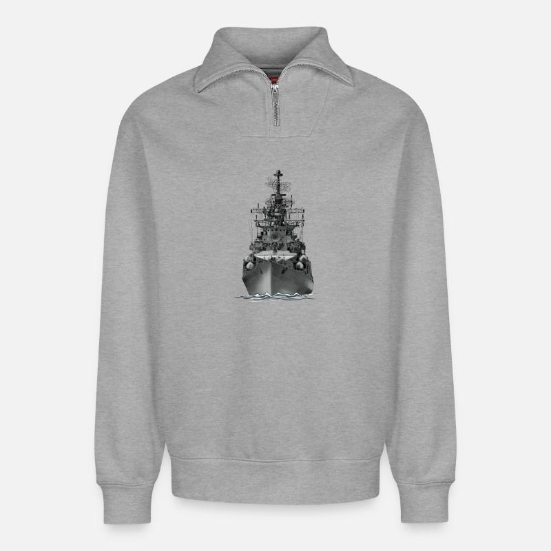 Ship - Sweat unisexe décontracté en coton biologique à demi-zip – de SPREAD - gris chiné