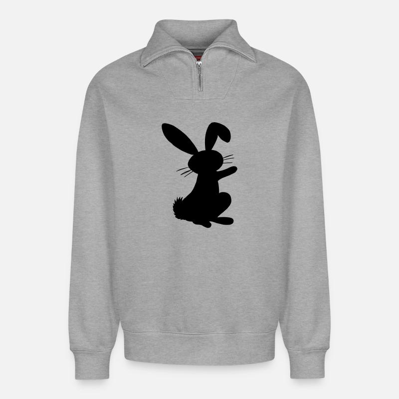 Konijn Lapin Rabbit Hase Conejo - Sweat unisexe décontracté en coton biologique à demi-zip – de SPREAD - gris chiné