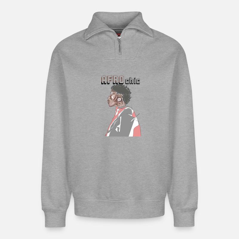 Afro chic - Sweat unisexe décontracté en coton biologique à demi-zip – de SPREAD - gris chiné