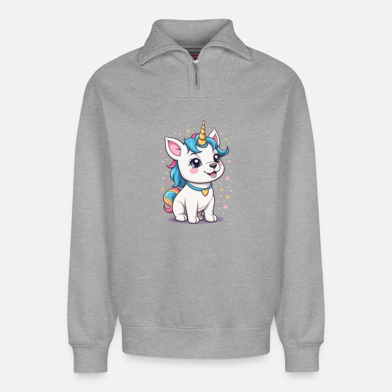 Süßer Einhorn Hund - Relaxed Unisex Organic Half Zip Sweatshirt – von SPREAD - Grau meliert