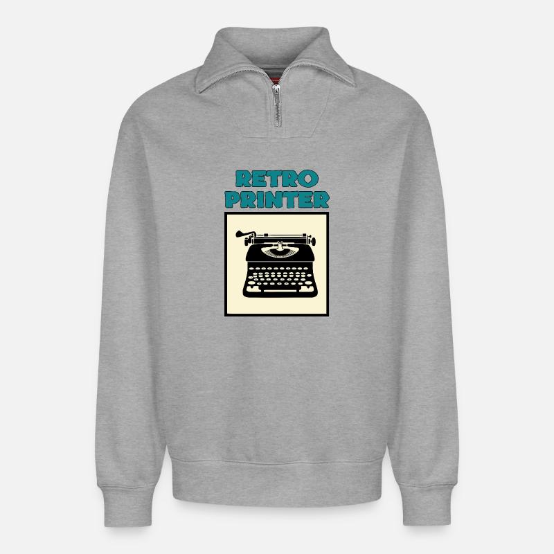 Retro printer - Sweat unisexe décontracté en coton biologique à demi-zip – de SPREAD - gris chiné