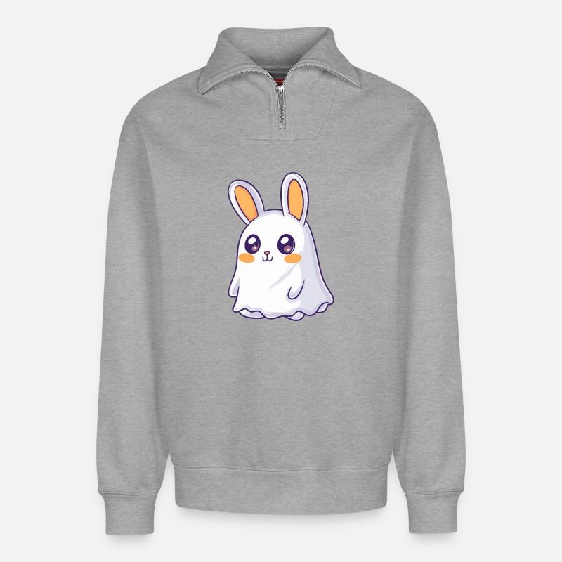Hase Halloween Geist - Relaxed Unisex Organic Half Zip Sweatshirt – von SPREAD - Grau meliert