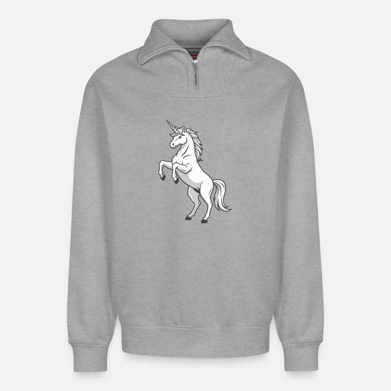 Licorne blanche - Sweat unisexe décontracté en coton biologique à demi-zip – de SPREAD - gris chiné