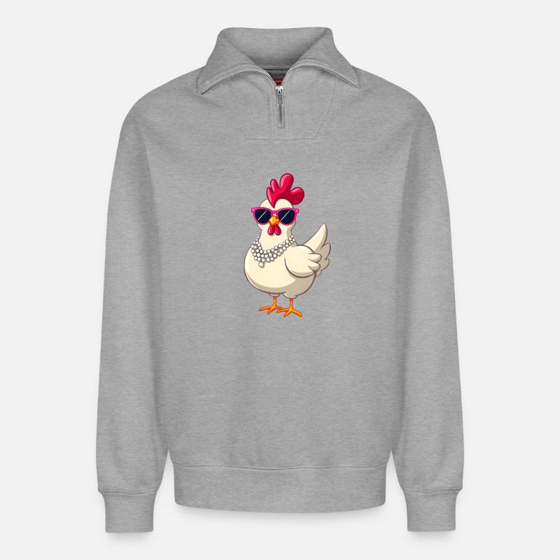 Huhn - Relaxed Unisex Organic Half Zip Sweatshirt – von SPREAD - Grau meliert