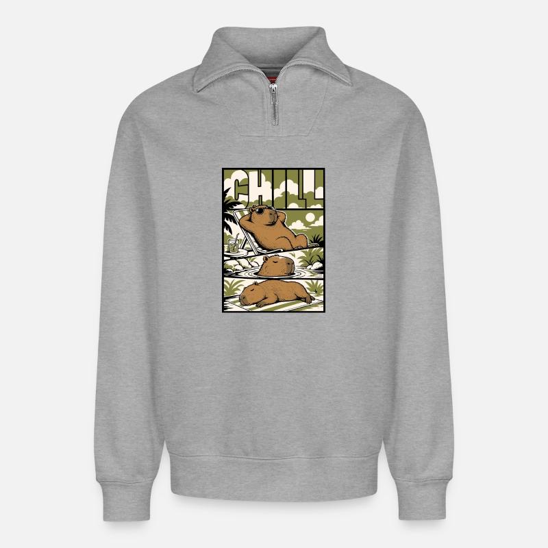 Chill Capybara Relax Design - Relaxed Unisex Organic Half Zip Sweatshirt – von SPREAD - Grau meliert