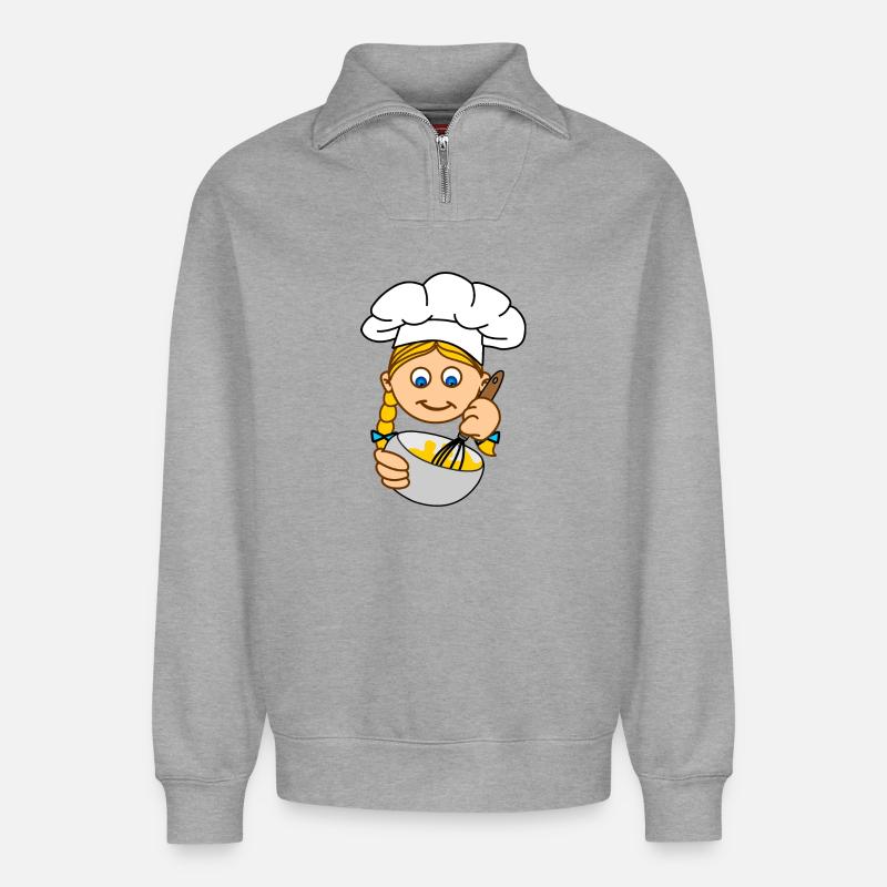 Blondes Mädchen backt v - Relaxed Unisex Organic Half Zip Sweatshirt – von SPREAD - Grau meliert