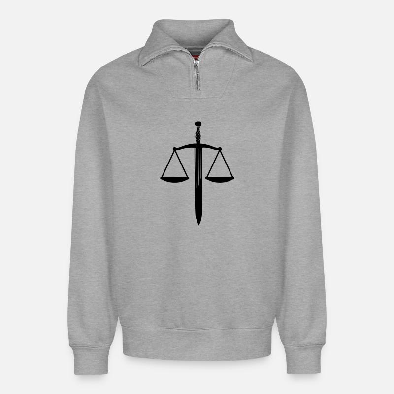 Dish scale with sword - Relaxed Unisex Organic Half Zip Sweatshirt – by SPREAD - heather grey
