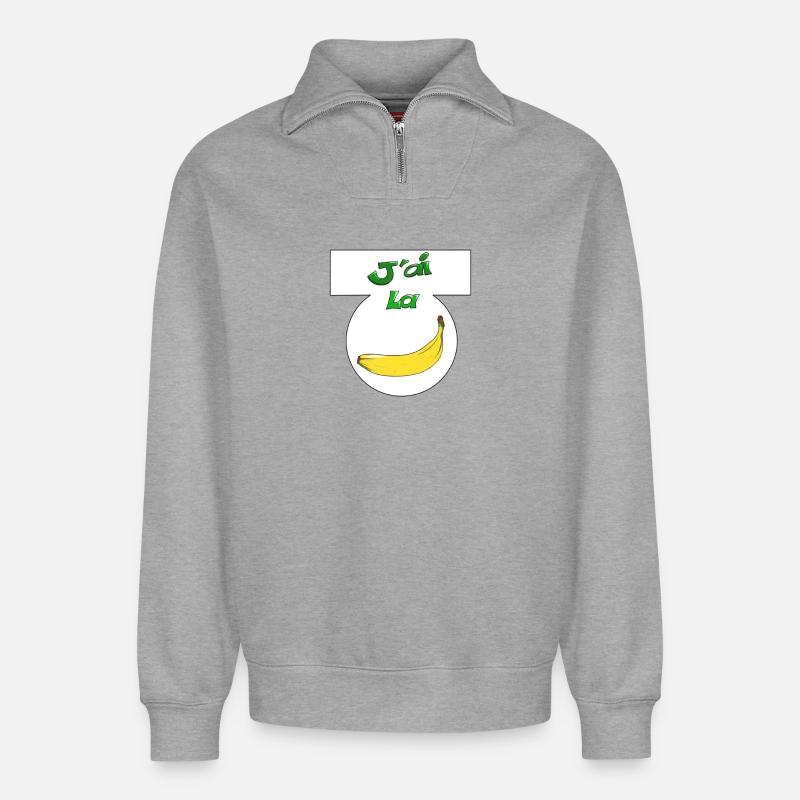 Ich bin Banane - Relaxed Unisex Organic Half Zip Sweatshirt – von SPREAD - Grau meliert