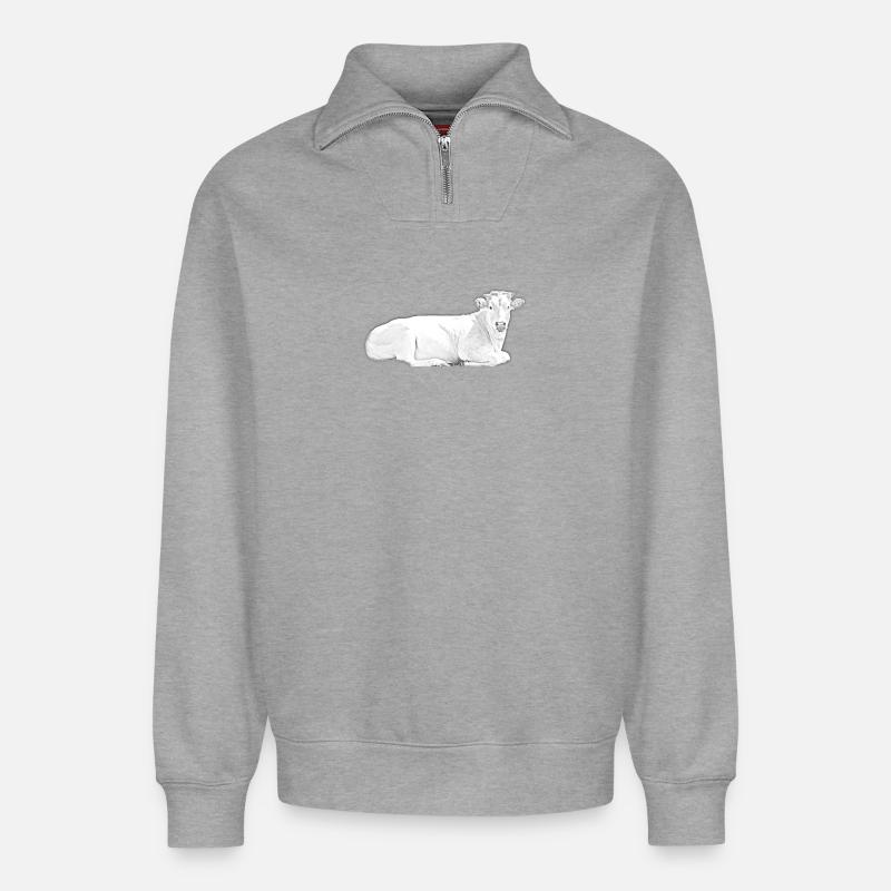 Kuh - Relaxed Unisex Organic Half Zip Sweatshirt – von SPREAD - Grau meliert