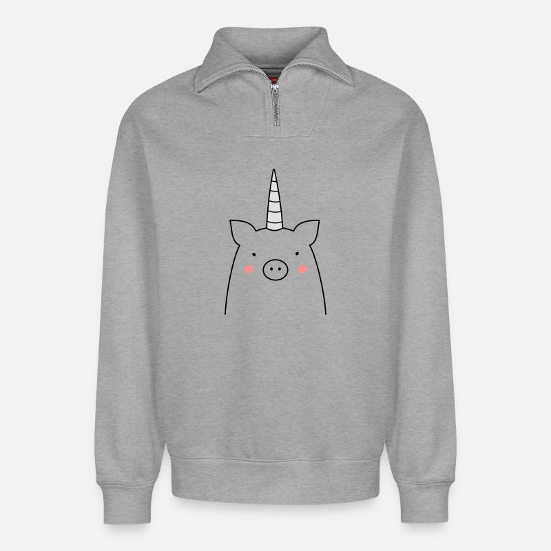 witziges Schwein Einhorn Sau Geschenkidee - Relaxed Unisex Organic Half Zip Sweatshirt – von SPREAD - Grau meliert