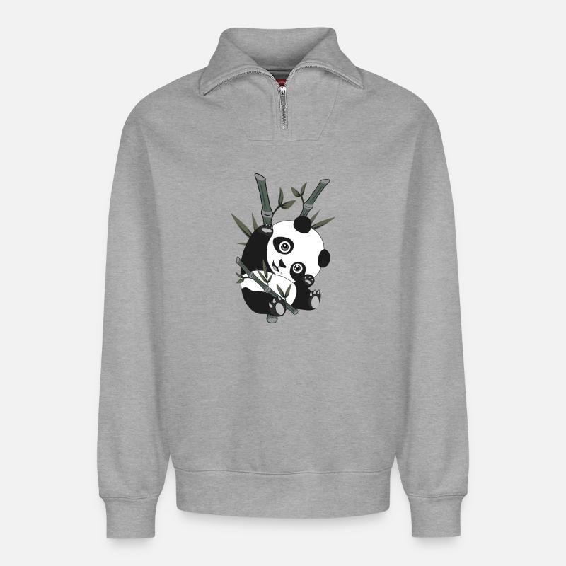 Panda - Bambus - Relaxed Unisex Organic Half Zip Sweatshirt – von SPREAD - Grau meliert