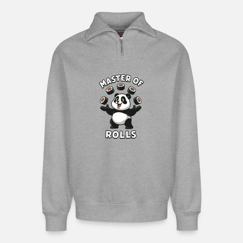 Maître des Rôles Panda - Sweat unisexe décontracté en coton biologique à demi-zip – de SPREAD - gris chiné