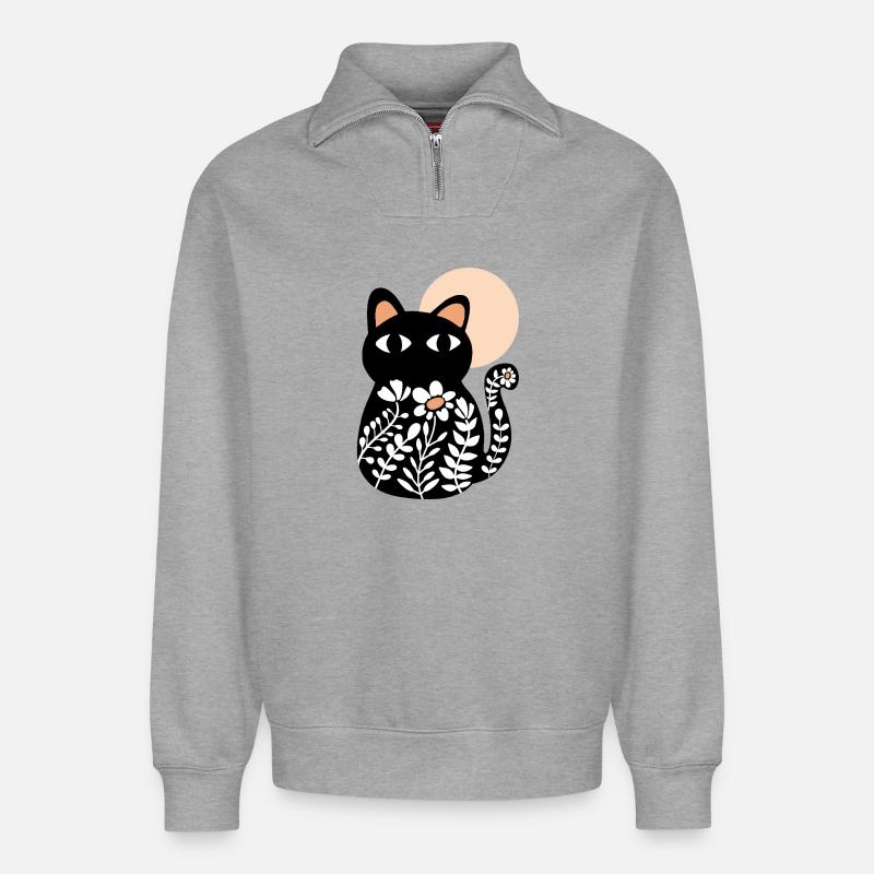 Cat in bloom - Relaxed Unisex Organic Half Zip Sweatshirt – von SPREAD - Grau meliert