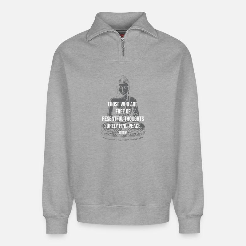 Friedlicher Geist-Buddha-Zitat - Relaxed Unisex Organic Half Zip Sweatshirt – von SPREAD - Grau meliert