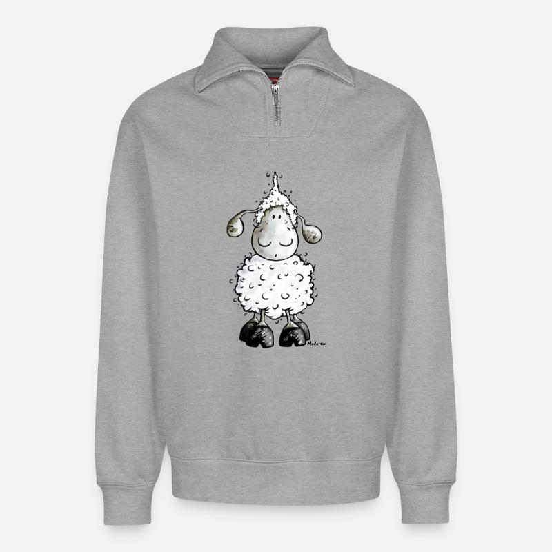 "Mc Wool" - mouton- moutons - Sweat unisexe décontracté en coton biologique à demi-zip – de SPREAD - gris chiné