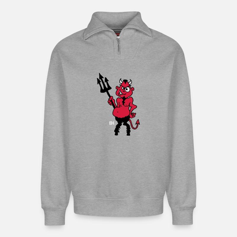 Fat red devil - Relaxed Unisex Organic Half Zip Sweatshirt – by SPREAD - heather grey