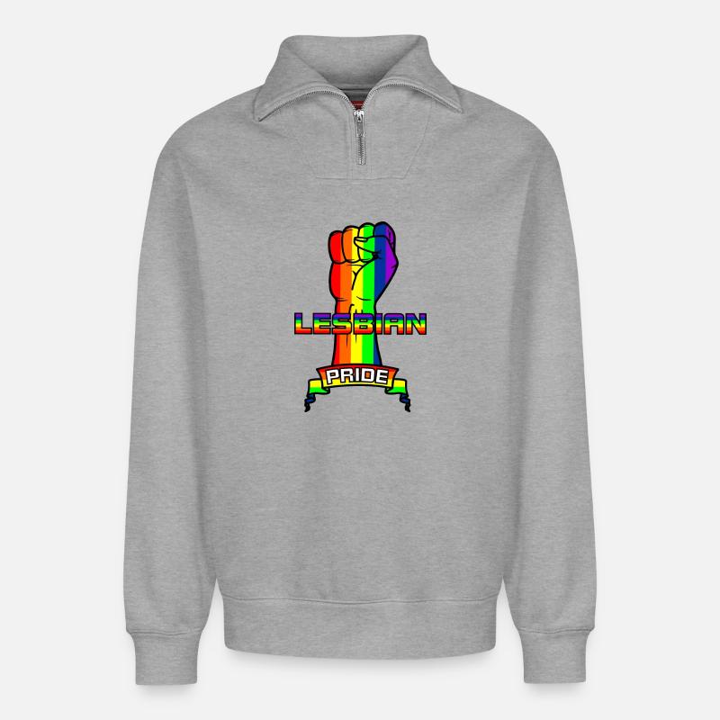 Regenbogenlesben stolz - Relaxed Unisex Organic Half Zip Sweatshirt – von SPREAD - Grau meliert