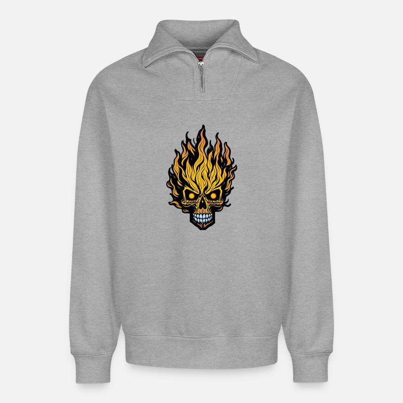 Flammender Schädel - Relaxed Unisex Organic Half Zip Sweatshirt – von SPREAD - Grau meliert