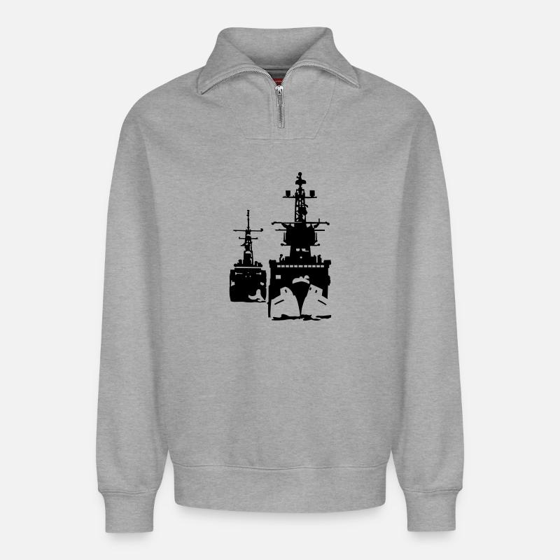 NAVY ship - Relaxed Unisex Organic Half Zip Sweatshirt – by SPREAD - heather grey