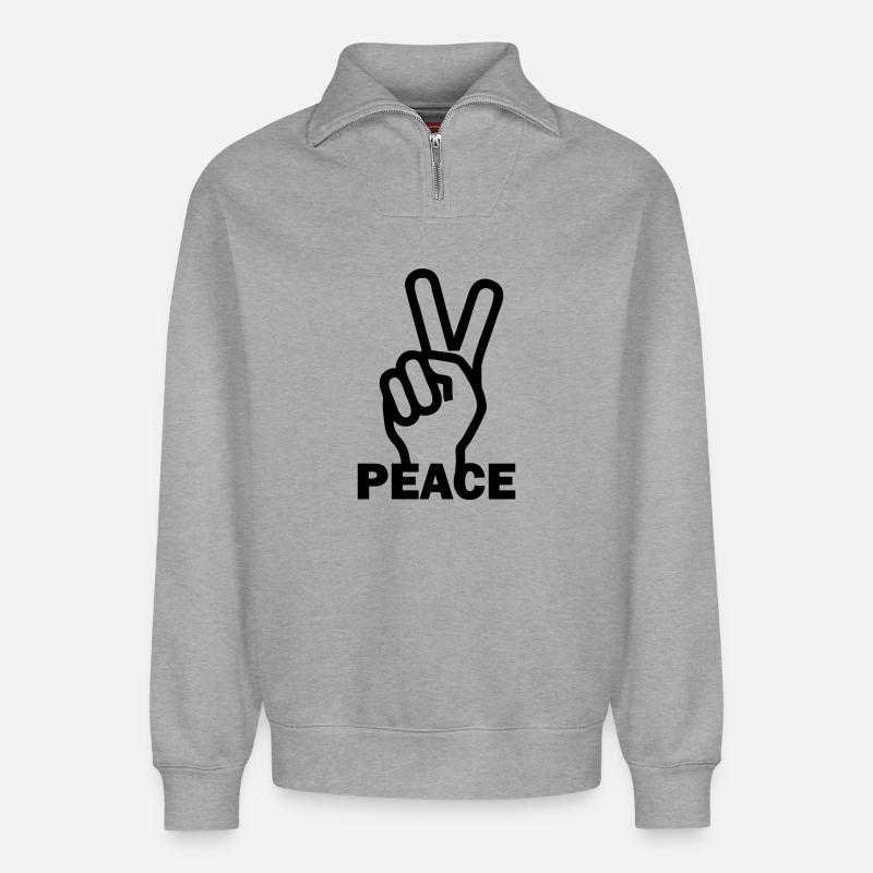 Vrede Peace - Relaxed Unisex Organic Half Zip Sweatshirt – by SPREAD - heather grey