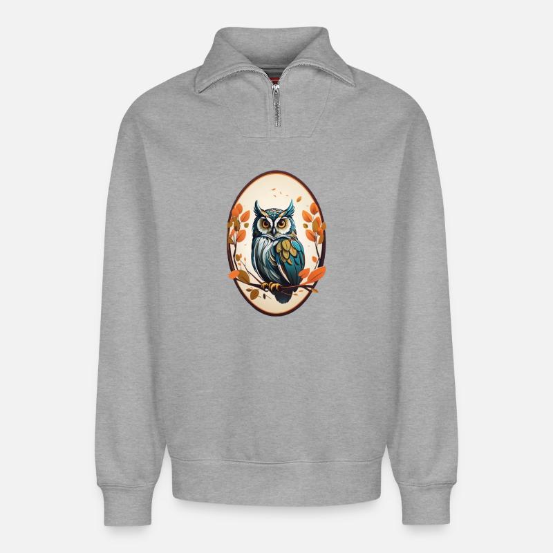 Nachtvogel Eule - Relaxed Unisex Organic Half Zip Sweatshirt – von SPREAD - Grau meliert