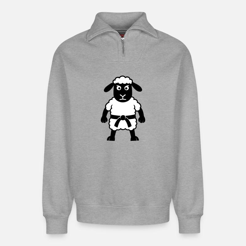 Karate Schaf - Relaxed Unisex Organic Half Zip Sweatshirt – von SPREAD - Grau meliert