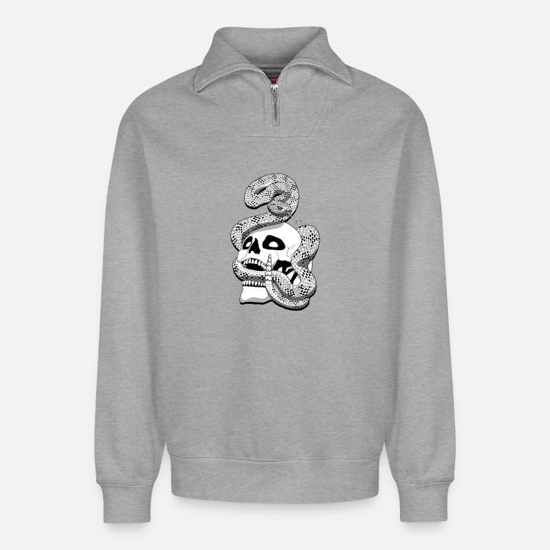 Serpent à sonnette et crâne - Relaxed Unisex Organic Half Zip Sweatshirt – von SPREAD - Grau meliert