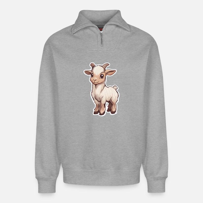 Chèvre - Sweat unisexe décontracté en coton biologique à demi-zip – de SPREAD - gris chiné