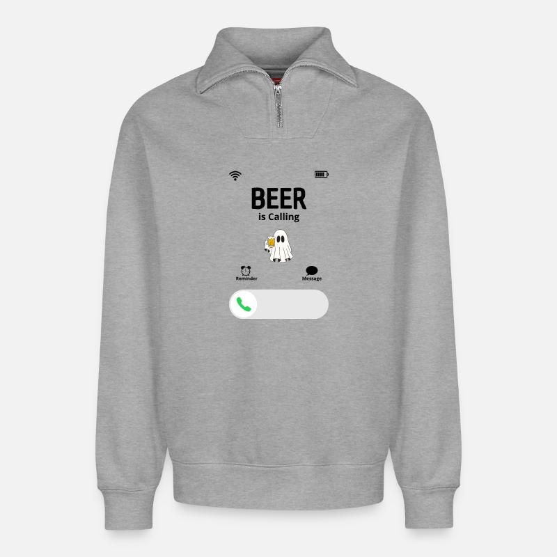 Das Bier ruft - Relaxed Unisex Organic Half Zip Sweatshirt – von SPREAD - Grau meliert